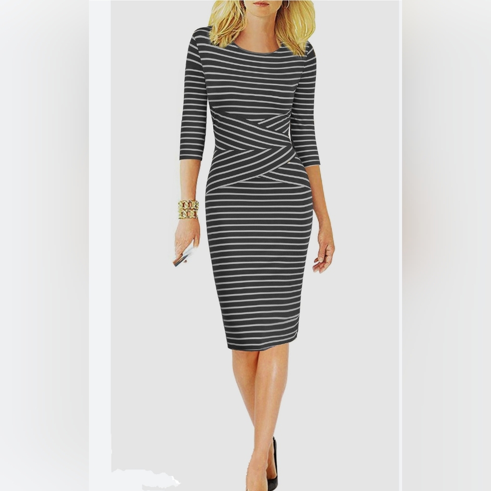 Rephyllis Women's Black and White Striped Dress (Size S)
